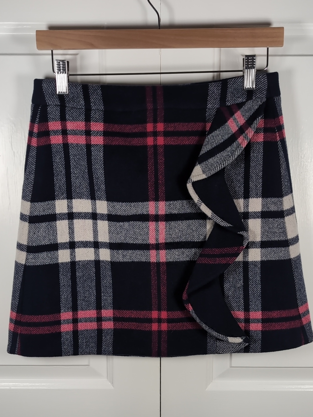 J.Crew Plaid Ruffle Wool Mini Skirt Preppy Dark Academia Schoolgirl Tartan Sz 2